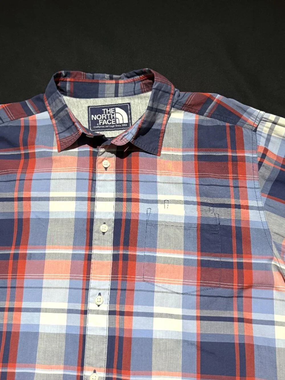 The North Face Mens Shirt XL Red/White/Blue Plaid 100% Cotton Button Down